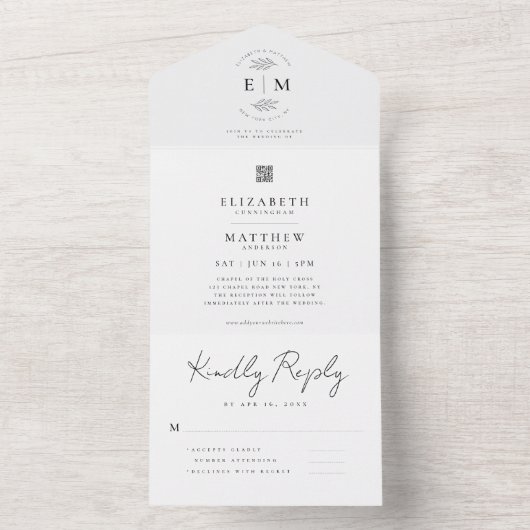 Bieden van emigranten - Moderne Eenvoudige QR-code All In One Uitnodiging (Binnen)