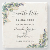 Bieden van eucalyptus greenery Save the Date Stenen Onderzetter (Voorkant)
