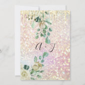 Bieden van monogram - Florals Mint Glitter Roos Kaart (Achterkant)