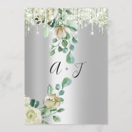 Bieden van monogram Florals Mint Green Silver Kaart