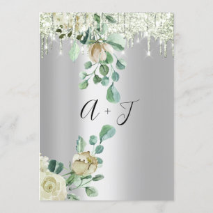 Bieden van monogram Florals Mint Green Silver Kaart