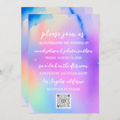 Bieden van monogram QR Code Roze holografisch Kaart (Voorkant / Achterkant)