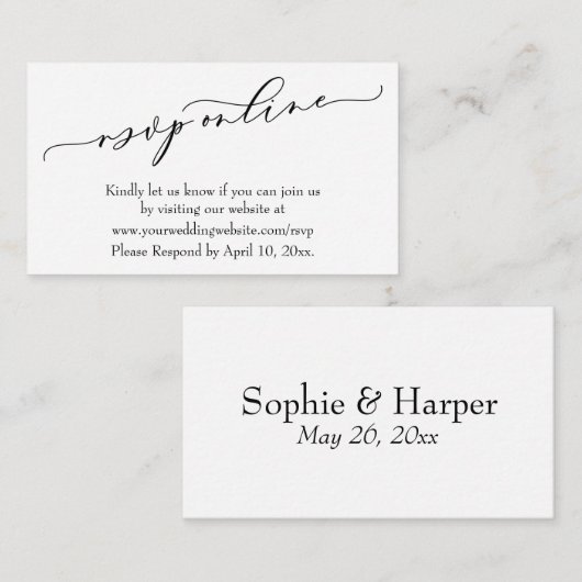 Bieden van RSVP Online Elegant Luxury Script Informatiekaartje (Voorkant / Achterkant)