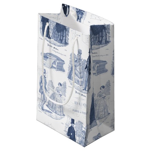 Biedermeier Blue Toile Elegant  Mode Klein Cadeauzakje (Voorkant Gekanteld)