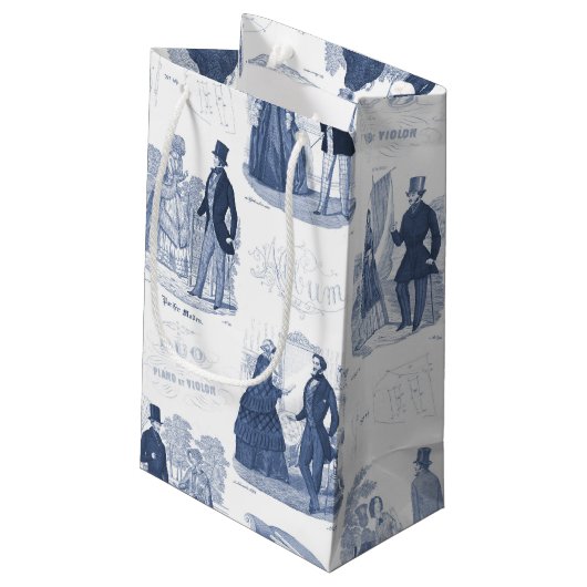 Biedermeier Blue Toile Elegant  Mode Klein Cadeauzakje (Achterkant Gekanteld)