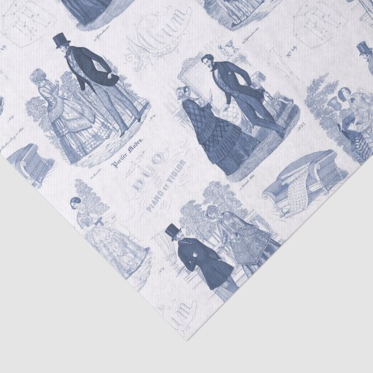 Biedermeier Blue Toile Elegant Mode Tissuepapier (Detail)