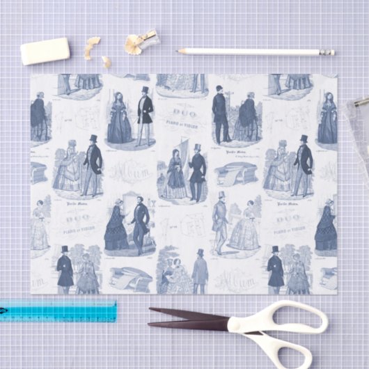 Biedermeier Blue Toile Elegant  Mode Tissuepapier (Craft)