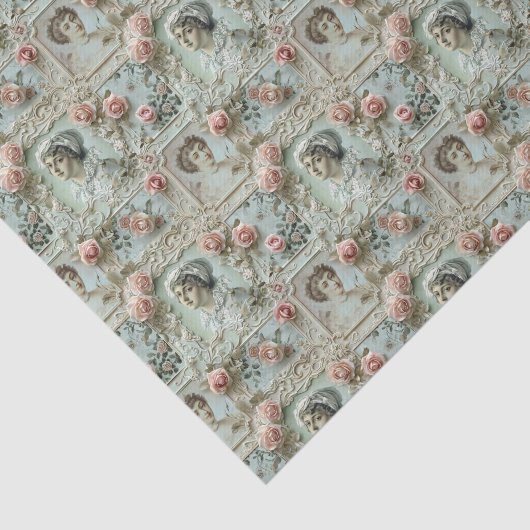 Biedermeier Dames met Rozen Tissuepapier (Detail)