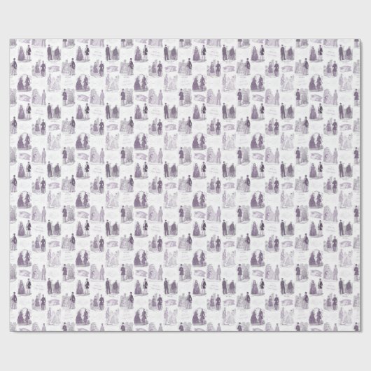 Biedermeier Mode Lila en Witte Toile Cadeaupapier (Vlak)
