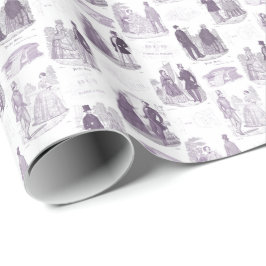 Biedermeier Mode  Lila en Witte Toile Cadeaupapier