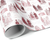 Biedermeier Mode  Rode en Witte Toile Cadeaupapier (Rol Hoek)
