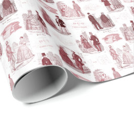 Biedermeier Mode  Rode en Witte Toile Cadeaupapier