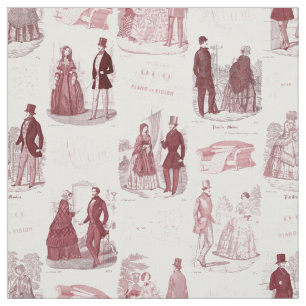 Biedermeier Red en White French Toile Stof