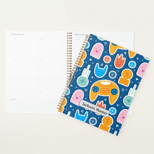 Biedt een blauw videogame zonder naadloos patroon planner (Display)
