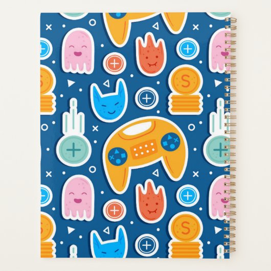 Biedt een blauw videogame zonder naadloos patroon planner (Achterkant)