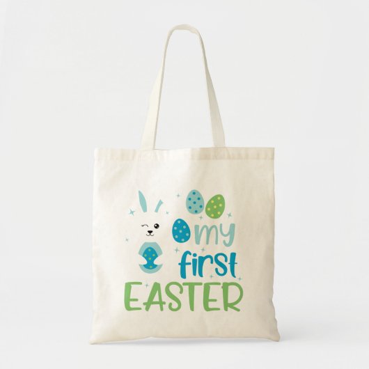 Biedt mijn eerste paasblauwe groene paashap tote bag (Voorkant)