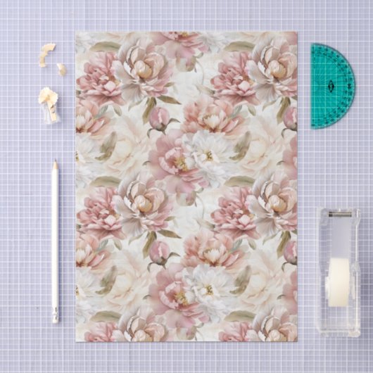 Biege en roze bloem shabby chic tissuepapier (Craft)