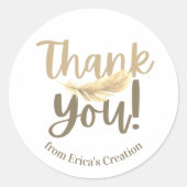 Biege Feather dank u kleine bedrijven Ronde Sticker (Voorkant)