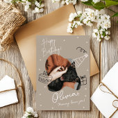 Biege Modern Pet Photo Verjaardag Kaart