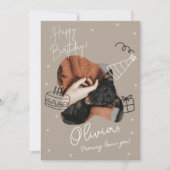 Biege moderne huisdier foto verjaardagskaart kaart (Voorkant)