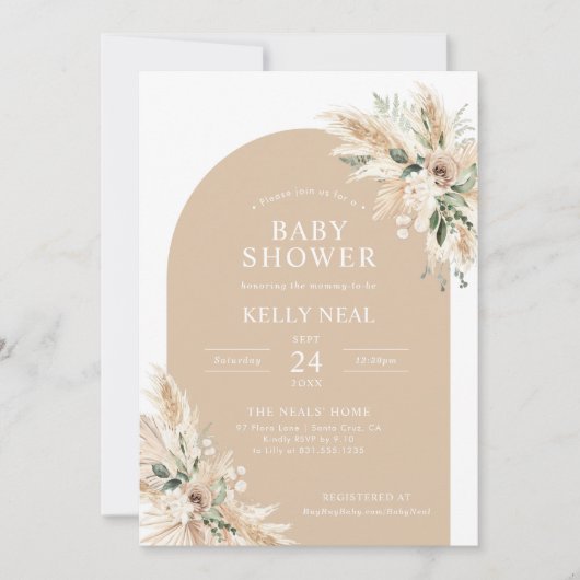 Biege Pampas Grass Baby shower Invitation Kaart (Voorkant)
