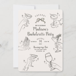 Biege Retro Cocktail Party Bachelorette uitnodigin