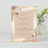 Biege Thema Bloem Bruiloft Uitnodiging Kaart (Staand voorkant)