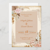 Biege Thema Bloem Bruiloft Uitnodiging Kaart (Voorkant / Achterkant)