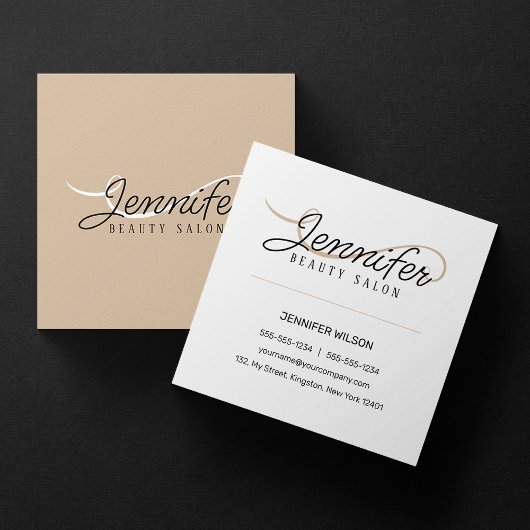 Biege Wit Roze Schoonheidssalon Estheticus Vierkante Visitekaartje