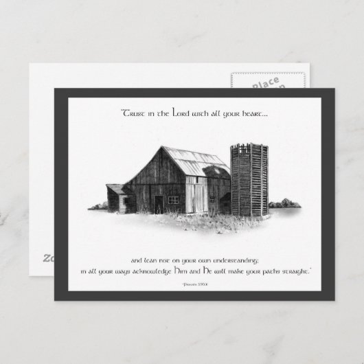 BIEL: PROVERBS: OUDE BARN, PENCIL DRAWING BRIEFKAART (Voorkant / Achterkant)