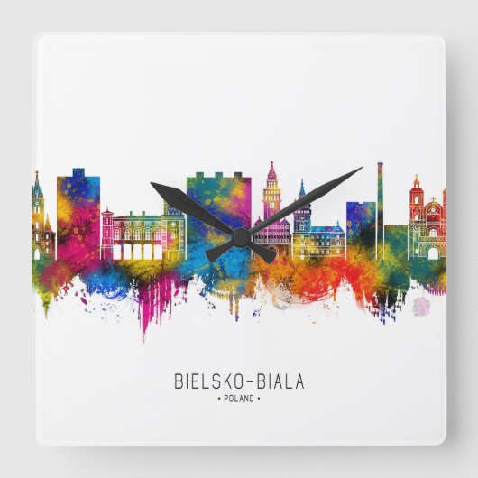 Bielsko-Biala Polen Skyline Vierkante Klok (Voorkant)