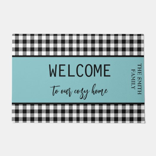 Bienvenida Boerderij Black Buffalo Plaid -Verde az Deurmat (Voorkant)