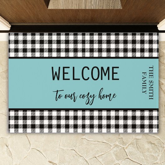 Bienvenida Boerderij Black Buffalo Plaid -Verde az Deurmat