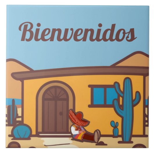  Bienvenidos Southwestern Adobe Home Welcome Sign Tegeltje (Voorkant)