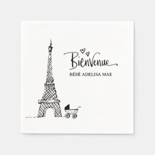Bienvenue Paris Doodle Sketch Baby shower Servet