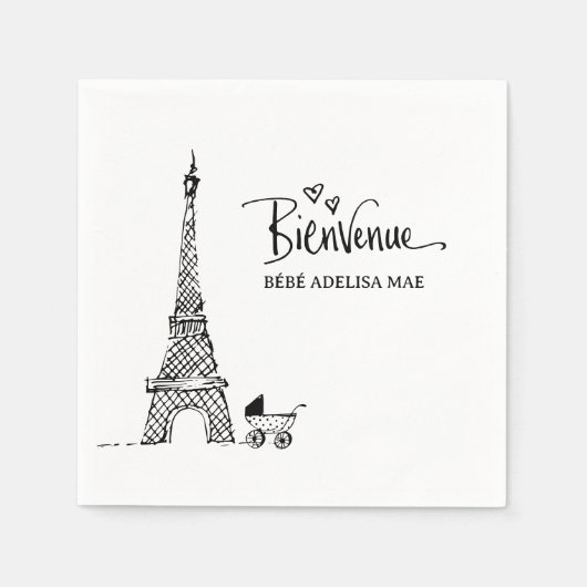 Bienvenue Paris Doodle Sketch Baby shower Servet (Voorkant)