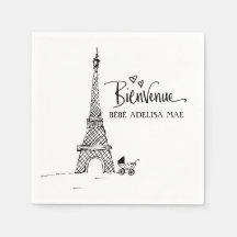 Bienvenue Paris Doodle Sketch Baby shower