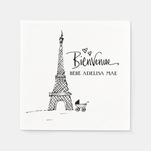 Bienvenue Paris Doodle Sketch Baby shower Servetten (Voorkant)
