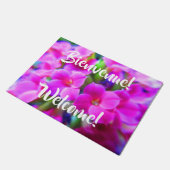 Bienvenue Welcome French English Bright Flowers Deurmat (Schuin)