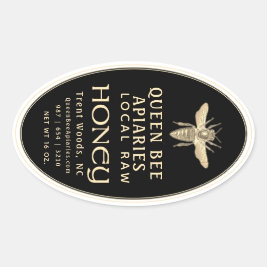 bier 16 oz Queenline Jar Honey Label Gold (Voorkant)