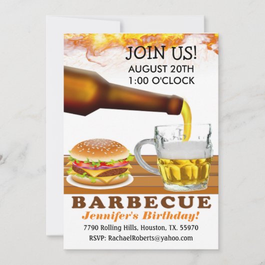 Bier Achtertuin Barbecue Verjaardagsfeest Kaart (Voorkant)