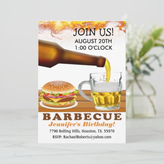 Bier Achtertuin Barbecue Verjaardagsfeest Kaart (Staand voorkant)