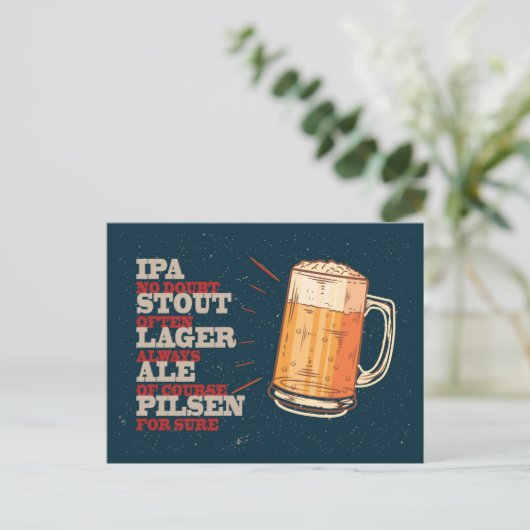 Bier altijd.  poster. bier briefkaart (Staand voorkant)