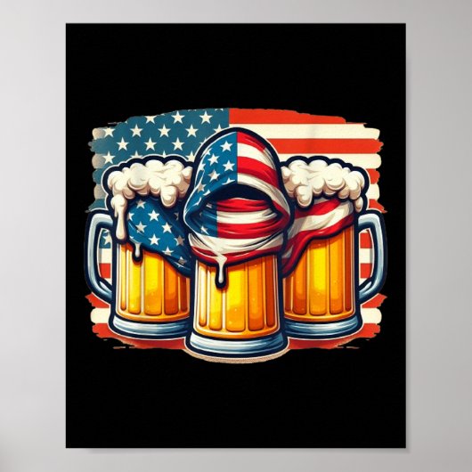 Bier American Flag 4 juli Mannen Vrouwen Drink Poster (Voorkant)