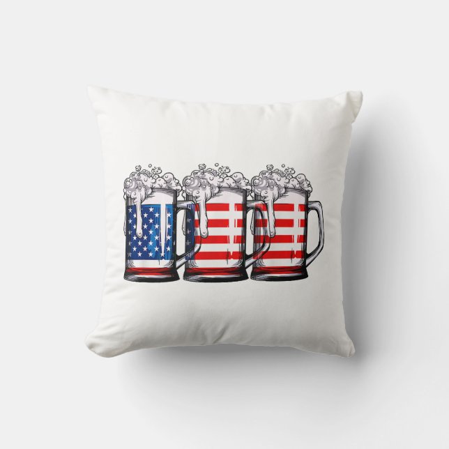 Bier Amerikaanse Vlag 4 juli Mannen Vrouwen Merica Kussen (Voorkant)