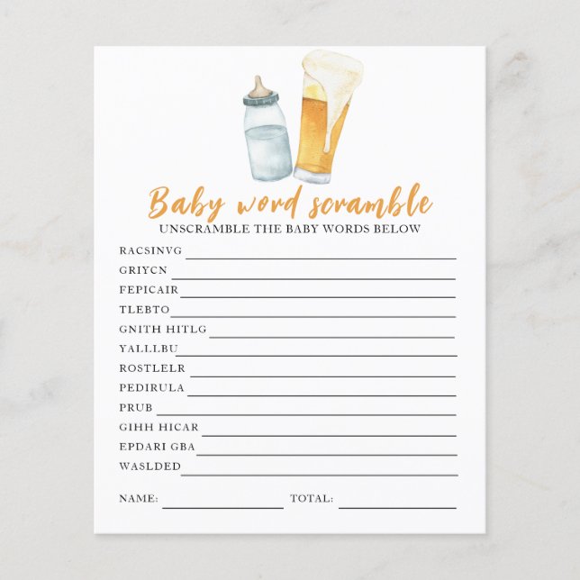 Bier baby shower - Baby Word Scramble (Voorkant)
