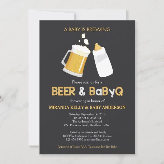 Bier & BabyQ Baby shower Uitnodiging, Bbq Uitnodig Kaart (Voorkant)