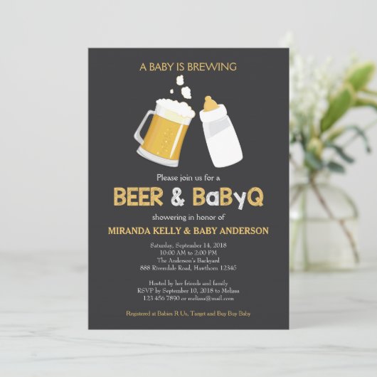 Bier & BabyQ Baby shower Uitnodiging, Bbq Uitnodig Kaart (Staand voorkant)