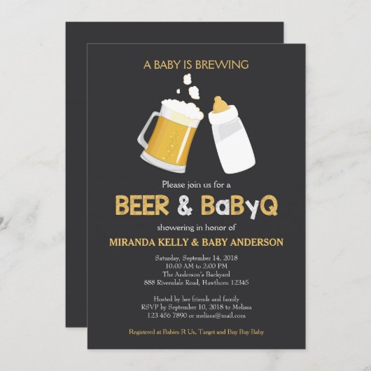 Bier & BabyQ Baby shower Uitnodiging, Bbq Uitnodig Kaart (Voorkant / Achterkant)