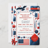 Bier BBQ 4th July Bald Eagle Amerikaanse Vlag Part Kaart (Voorkant)